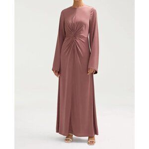 New Veiled New York Duha Satin Twist Front Maxi Dress in Dusky Mauve Size large